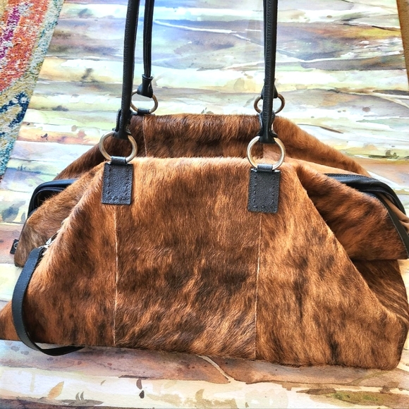 BS Trading Handbags - BIG BAD Cowhide Weekender BS TRADING Old West Brown   Cow Fur Texas Satchel NEW